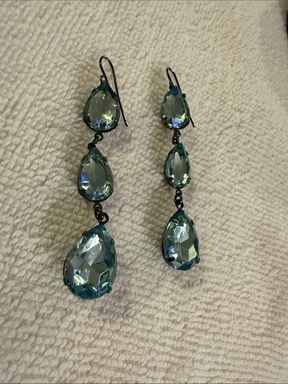 Y2K Teal Crystal Drop Earrings Gunmetal Dangle